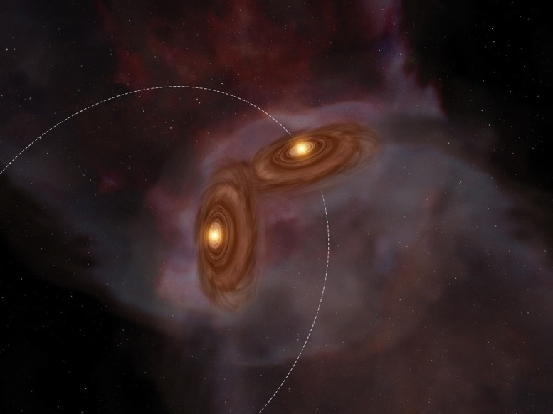 Tres años de movimiento de un joven sistema de estrellas gemelas